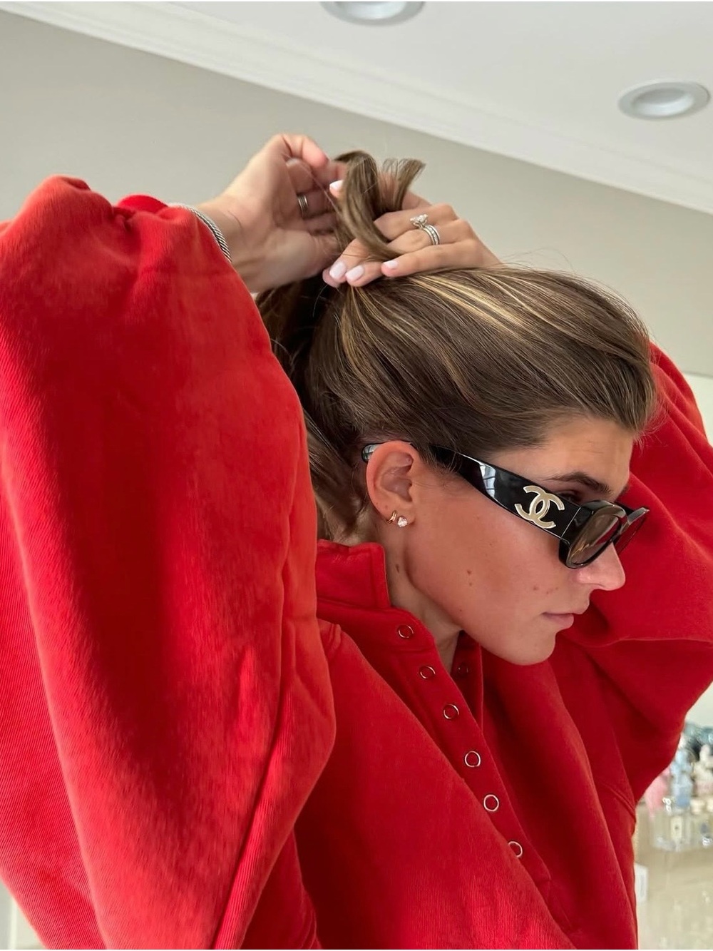Altar'd State Red Snap-Placket Oversized Sweatshirt